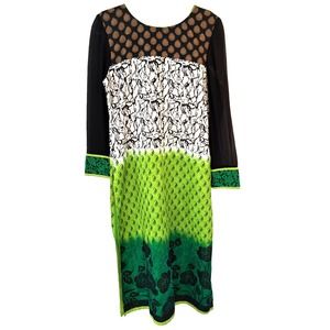 Kurta Top Women's 40" W 25"L Made in India Green Black Gold Traditional‎